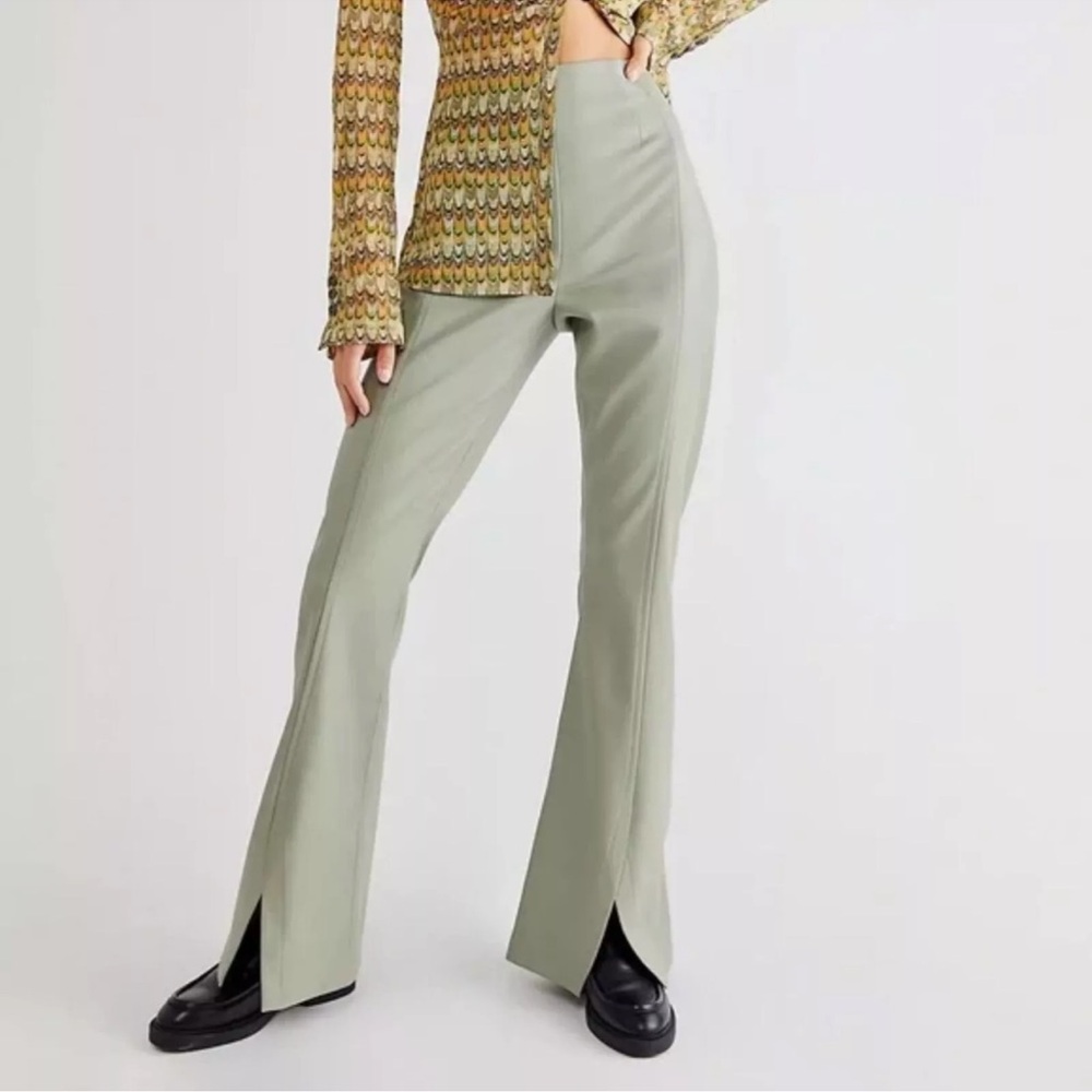 Free People Real Deal Slit Vegan Faux Leather Green Pants Size 24/00